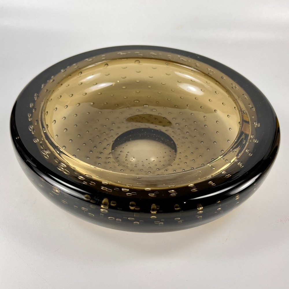 Vtg Whitefriars Controlled Bubbles Bowl 9099 Smokey Twilight Glass England 60s